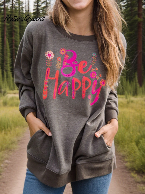 Be Happy Printed Casual Sports Cotton Sweatshirt