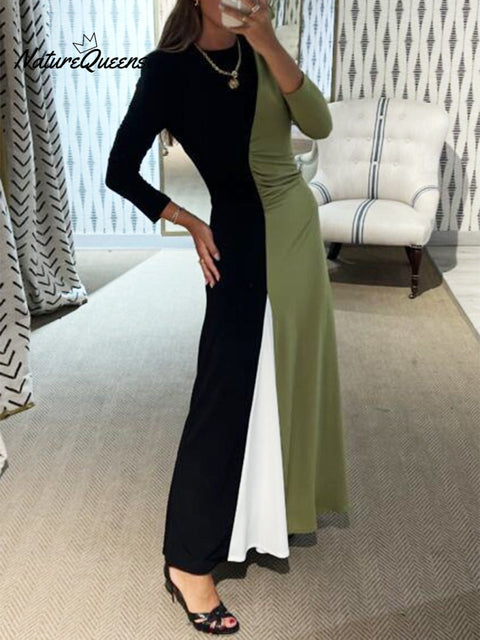 Women's Fashion Art Color Block Stitching Stretch Dress