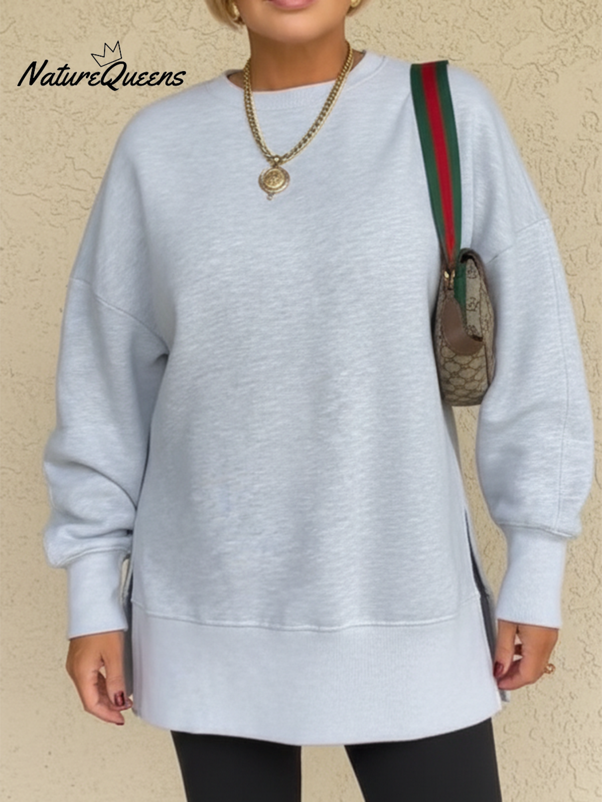 Women's Casual Side Slit Solid Color Pullover Sweatshirt