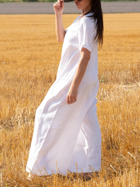 Women's Loose Pocket Cotton and Linen Jumpsuit