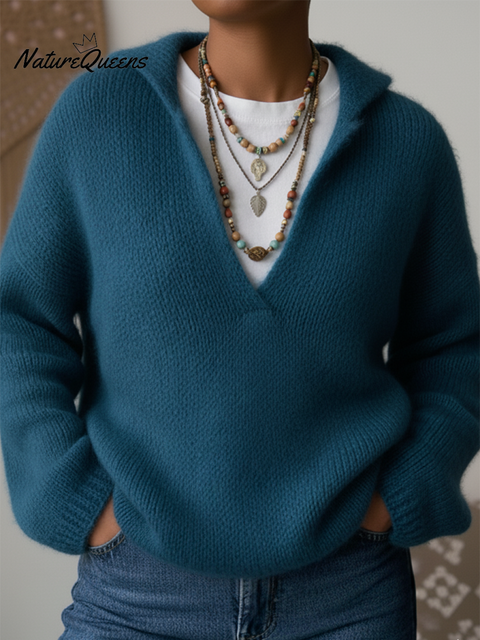 Women's Soft Wool Seagull Neck Loose Sweater Top