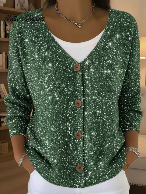 Women's Casual Shiny Button Cardigan Sweater