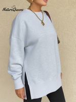 Women's Casual Side Slit Solid Color Pullover Sweatshirt