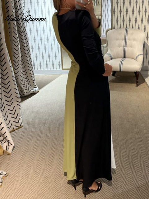 Women's Fashion Art Color Block Stitching Stretch Dress