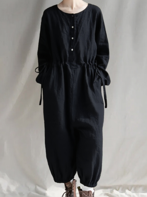 Women's Loose Waist Drawstring Organic Linen Jumpsuit