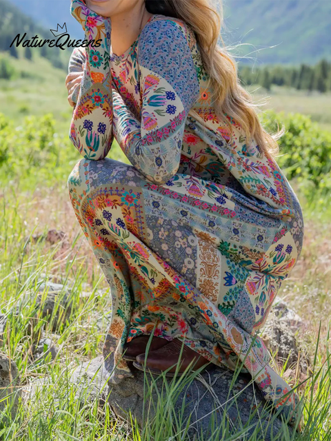Women's Floral Plaid Patchwork Print Stretch Dress