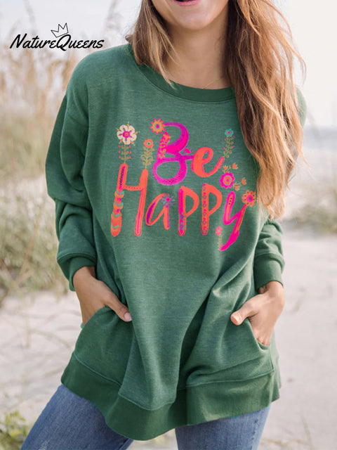 Be Happy Printed Casual Sports Cotton Sweatshirt