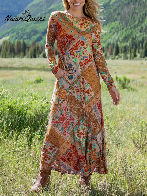 Women's Floral Plaid Patchwork Print Stretch Dress