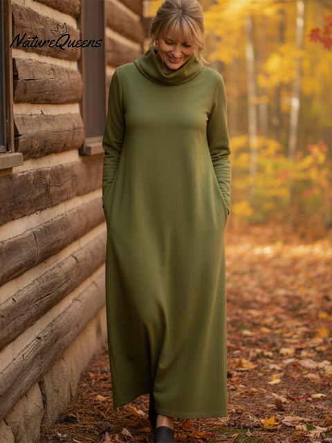 Women's Elegant Cowl Neck A-line Solid Color Dress