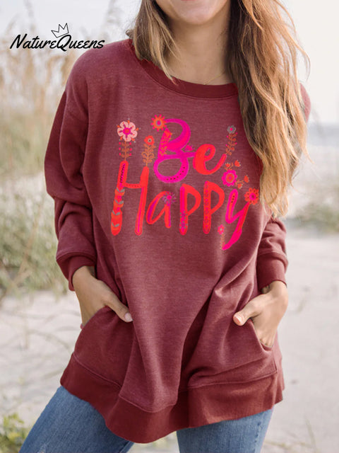 Be Happy Printed Casual Sports Cotton Sweatshirt