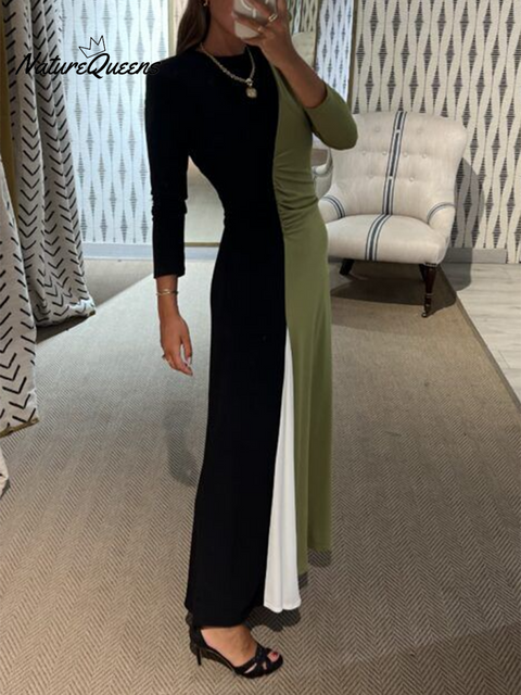 Women's Fashion Art Color Block Stitching Stretch Dress
