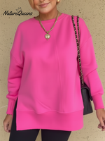 Women's Casual Side Slit Solid Color Pullover Sweatshirt