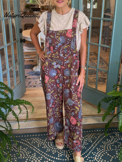 Women's Loose Floral Print Cotton Jumpsuit