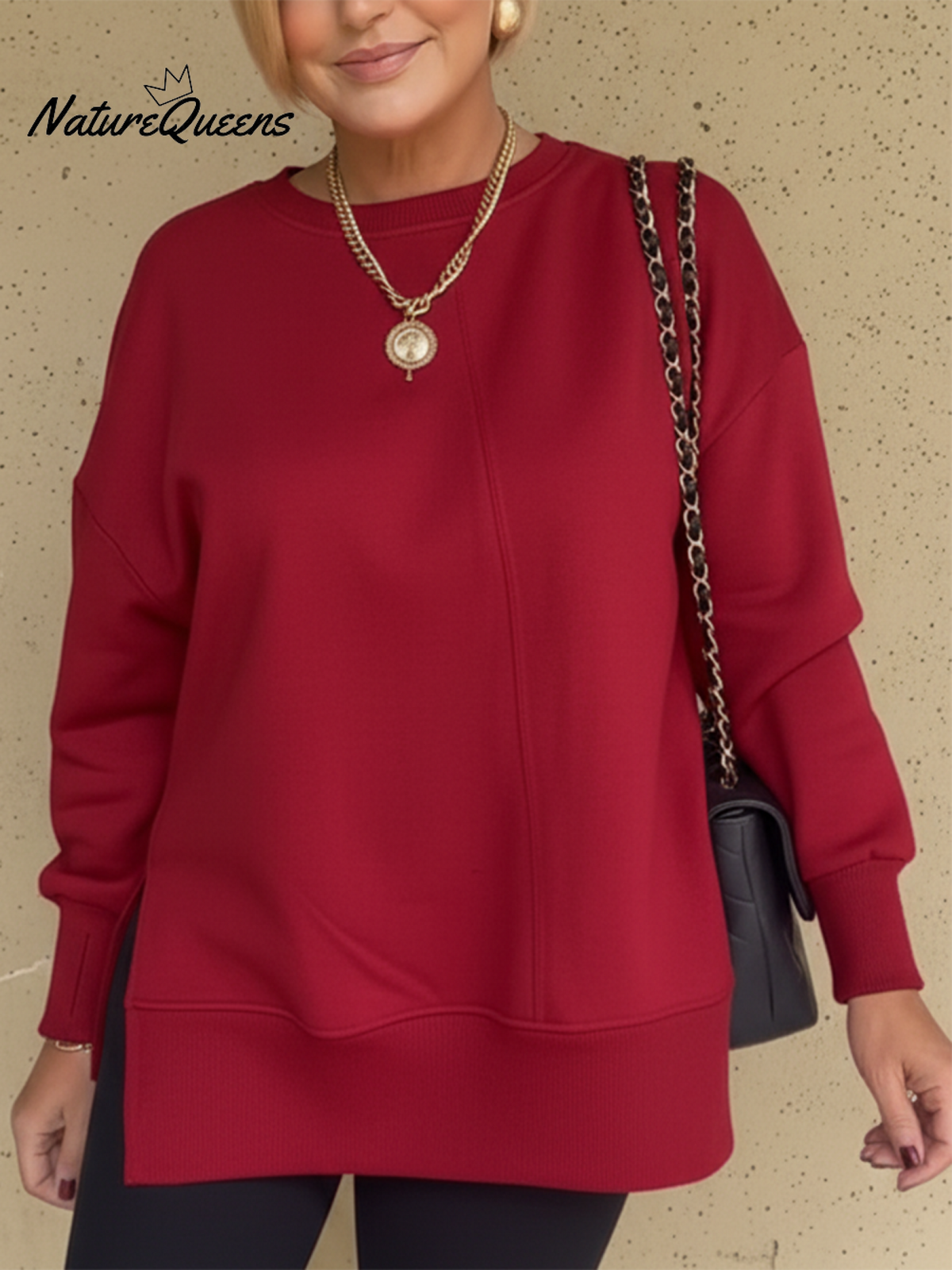 Women's Casual Side Slit Solid Color Pullover Sweatshirt