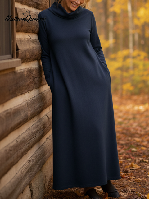 Women's Elegant Cowl Neck A-line Solid Color Dress
