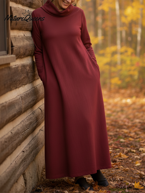 Women's Elegant Cowl Neck A-line Solid Color Dress