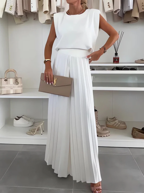 Pleated Wide-leg Pants and Top Two-piece Suit