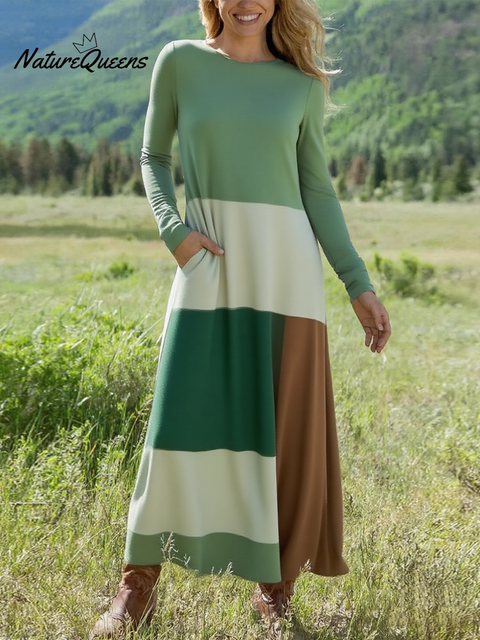 Women's Bohemian Color Block Stretch Dress