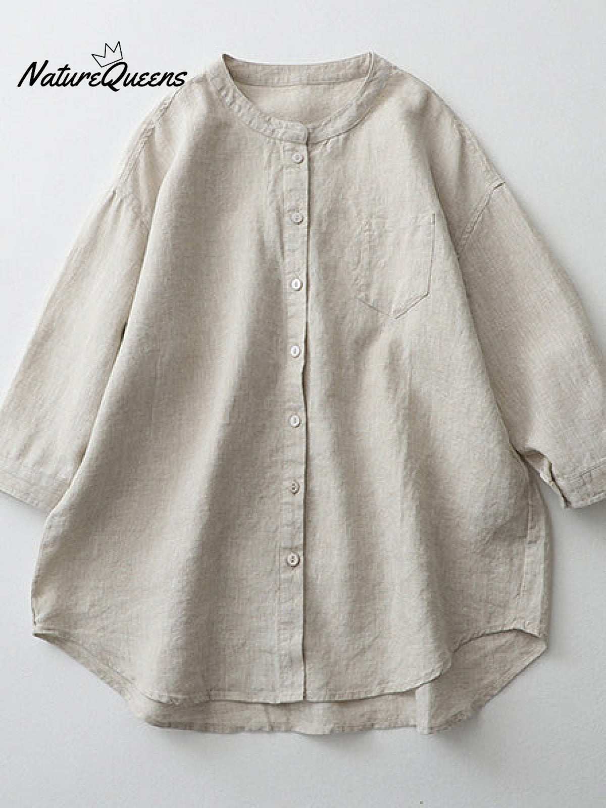 Stand collar 3/4 Sleeve linen shirt