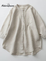 Stand collar 3/4 Sleeve linen shirt