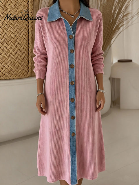 Women'S Casual Contrast Color Stitching Dress