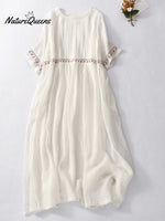 Cotton And Linen Embroidered Loose Dress