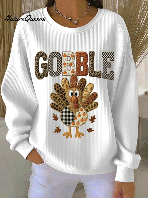 Women's Thanksgiving Print Lapel Long Sleeve Shirt