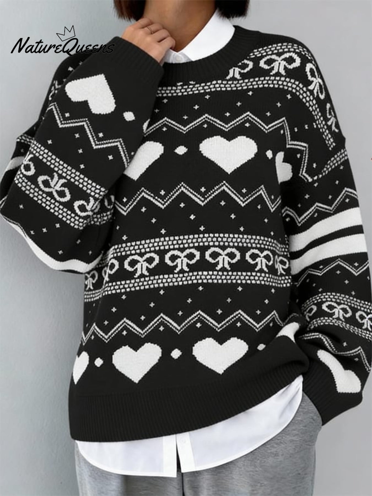 Women's Valentine's Day Heart Pattern Pullover Sweater