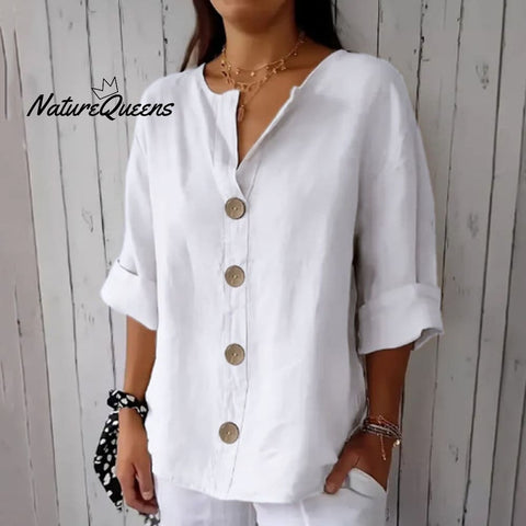 Solid Color Linen Blend Button Casual Shirt