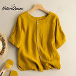 Short-sleeved button-up linen shirt