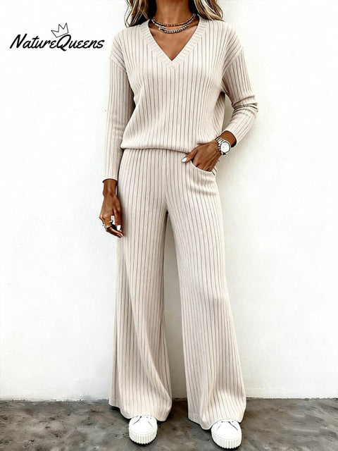 Women'S Casual Round Neck Stitching Contrast Color Sweatshirt Pants Two-Piece Set