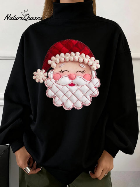 Women's Winter Christmas Old Man Print Holiday Turtleneck Sweatshirt