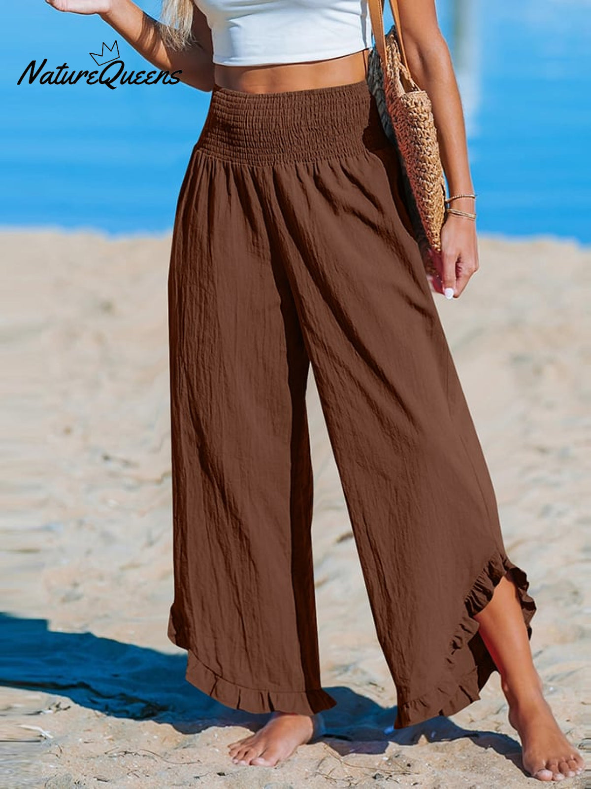 Women's High-Waist Pleated Irregular Hem Cotton And Linen Loose Casual Pants