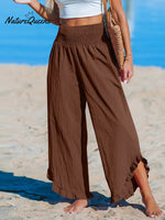 Women's High-Waist Pleated Irregular Hem Cotton And Linen Loose Casual Pants