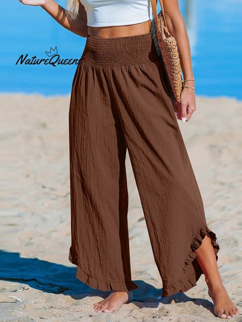 Women's High-Waist Pleated Irregular Hem Cotton And Linen Loose Casual Pants