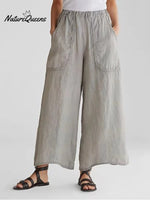 Summer Women Pant Flat Pan Linen Pocket Light Gray / S