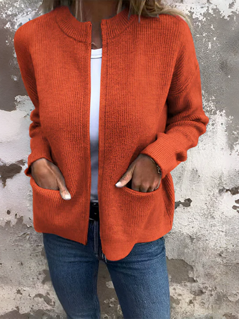 Women's Zippered Knit Pocket Jacket