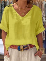 Crew Neck Short Sleeve Plain Regular Loose Tunic Blouse For Women