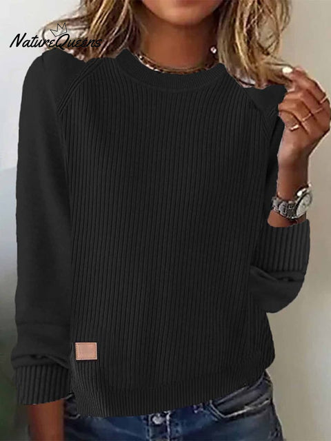 Women'S Autumn And Winter Round Neck Long Sleeve Spliced Sweater