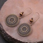 Retro Fashion Round Flower Rhinestone Wooden Beads Ethnic Style Earrings