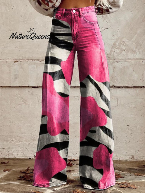 Women's Retro Zebra Pattern Art Casual Wide Leg Pants