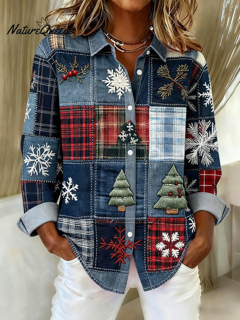 Women's casual Christmas print shirt