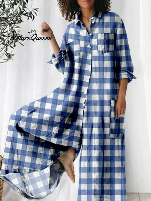 Women's Casual Lapel Long Sleeve Plaid Print Jumpsuit