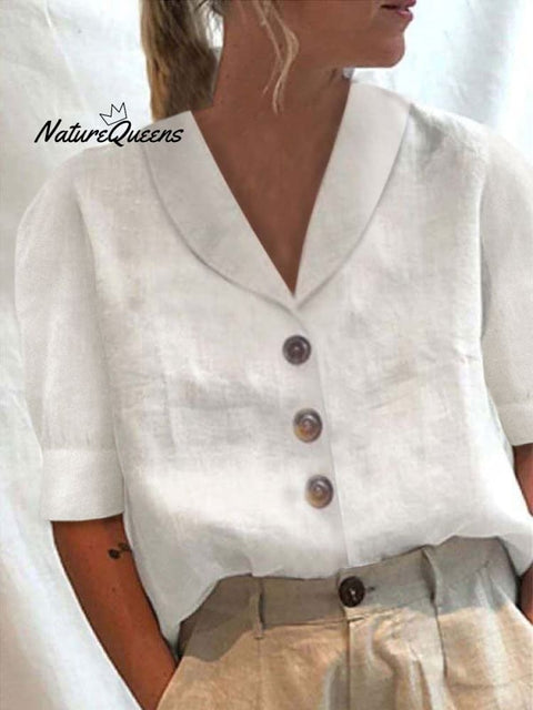 Women’s Cotton Linen Casual Shirt White / S