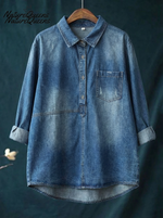 Women's Lapel Neck Casual Solid Colour Cotton Long Sleeve Shirt