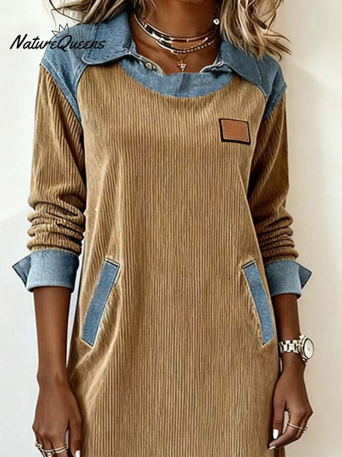 Women'S Casual Contrasting Color Splicing Dress