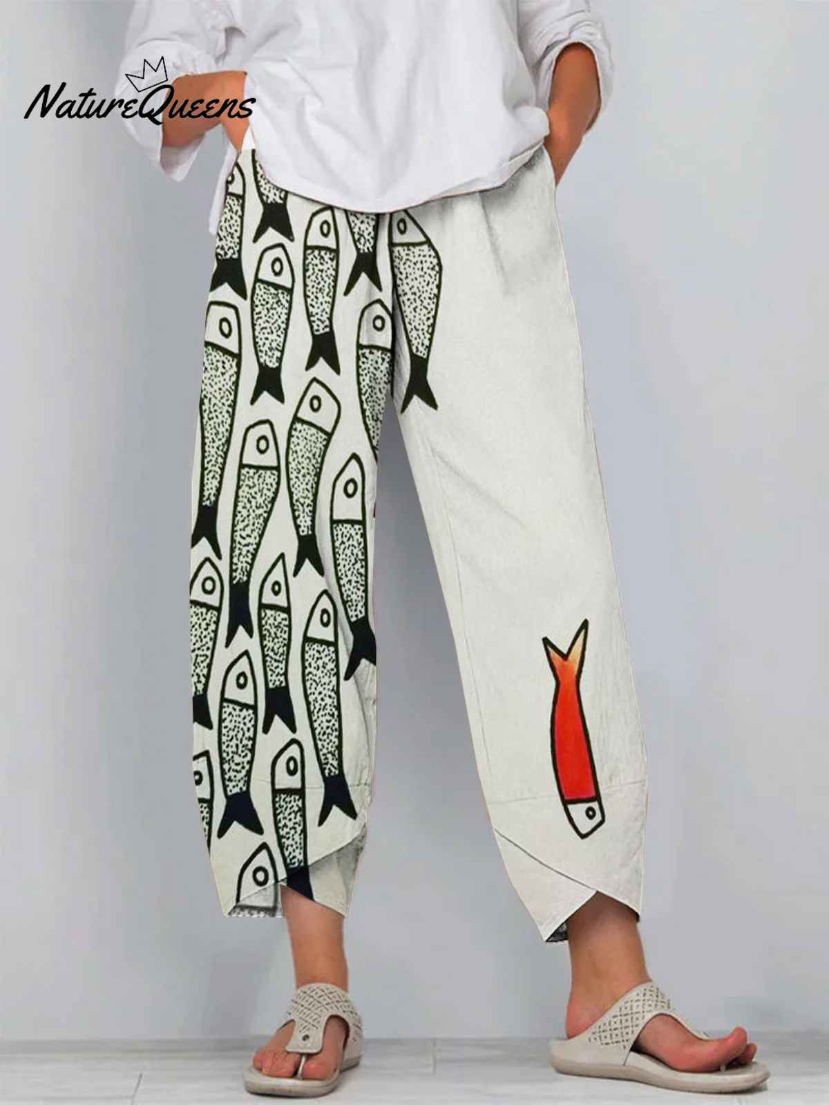 Fun Fish Art Cropped Casual Pants