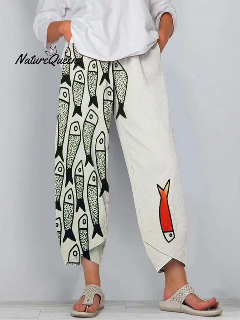 Fun Fish Art Cropped Casual Pants