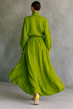 Women's Green Turtleneck Cotton And Linen Blend Suit