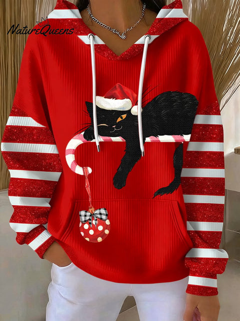 Women's Autumn Christmas Funny Cat Print Casual Hoodie